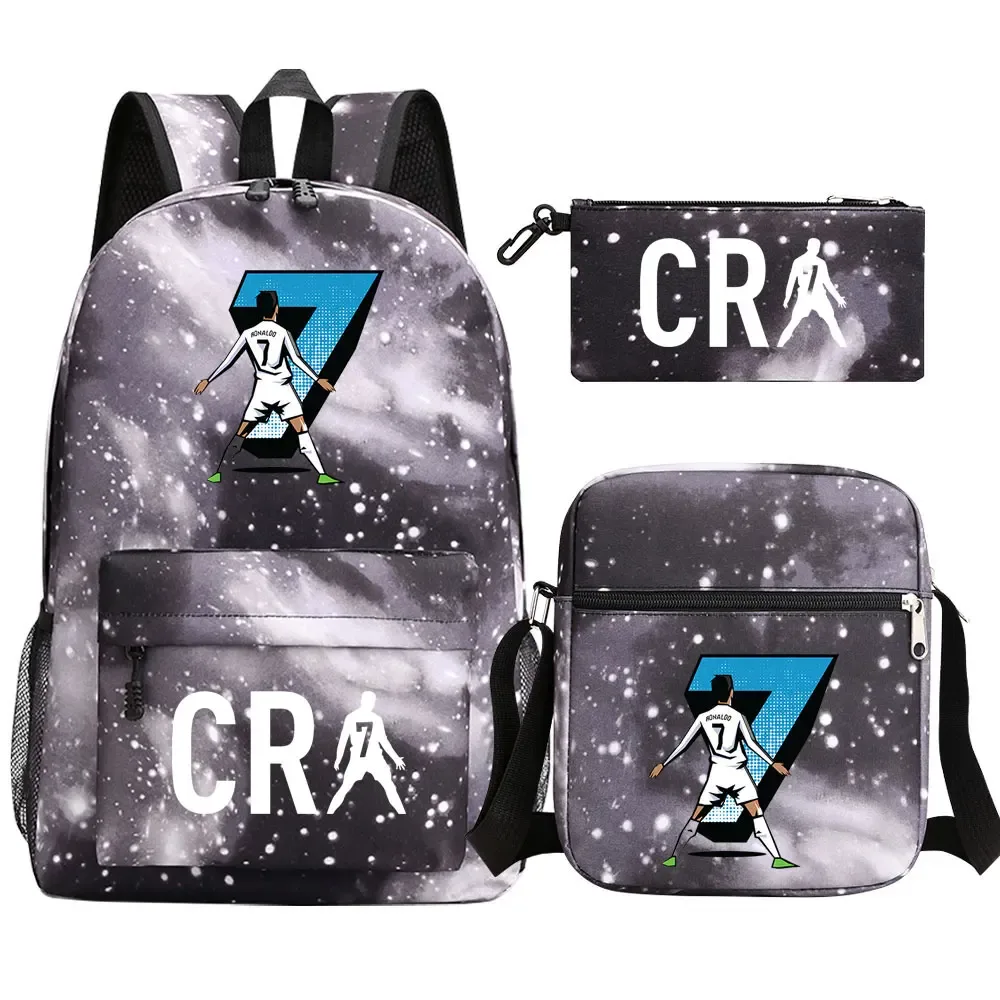 football cr7 cosplay sacs d'école sac à dos scolaire ordinateur portable adolescent garçons filles cartables 3 pièces/ensemble