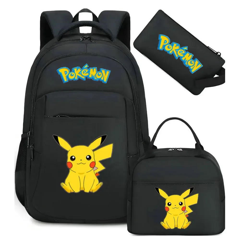 sac à dos camouflage pikachu tendance avec sac à déjeuner pour adolescents, sacs d'école pour étudiants, ensemble de voyage décontracté