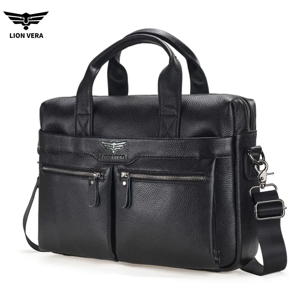 sac de transport professionnel lion vera pour homme, grande capacité, en cuir véritable, bandoulière portable, fermeture éclair, sacoche pour ordinateur portable
