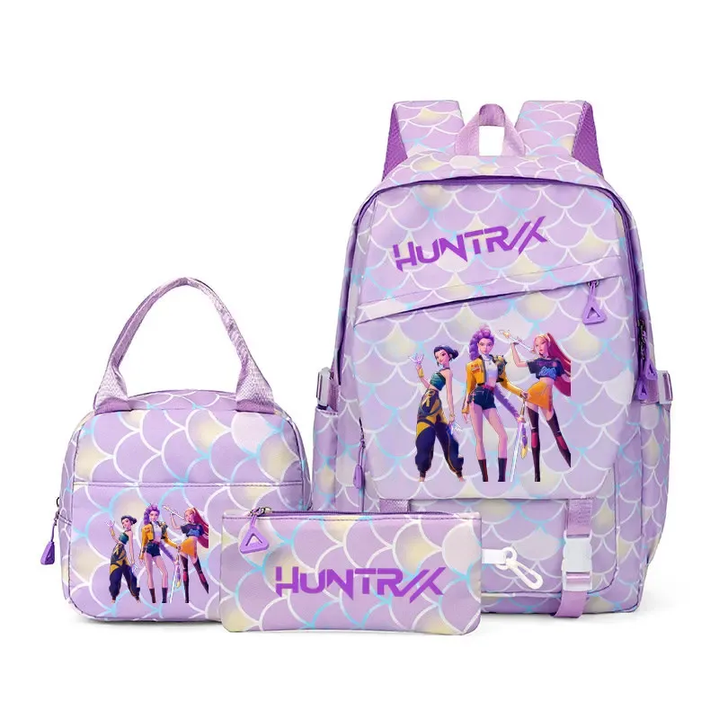 sacs à dos kpop demon hunters, 3 pièces, avec sacs à déjeuner, trousse à crayons, sacs à dos de voyage de grande capacité pour femmes et hommes, sacs d'école pour adolescents