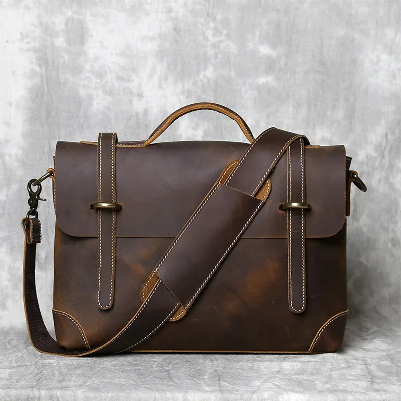 sac à main rétro en cuir pour hommes, sac à bandoulière avec couche supérieure en cuir de vache, porte-documents crazy horse, sacoche d'ordinateur de grande capacité, nzpj