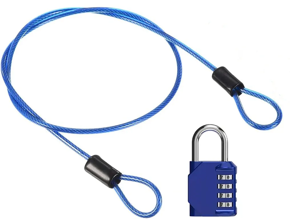 câble de sécurité en acier avec cadenas à combinaison à 4 chiffres, 1 ensemble de cadenas de voyage, câble de sécurité gainé de 1 m à double boucle pour bagages us234