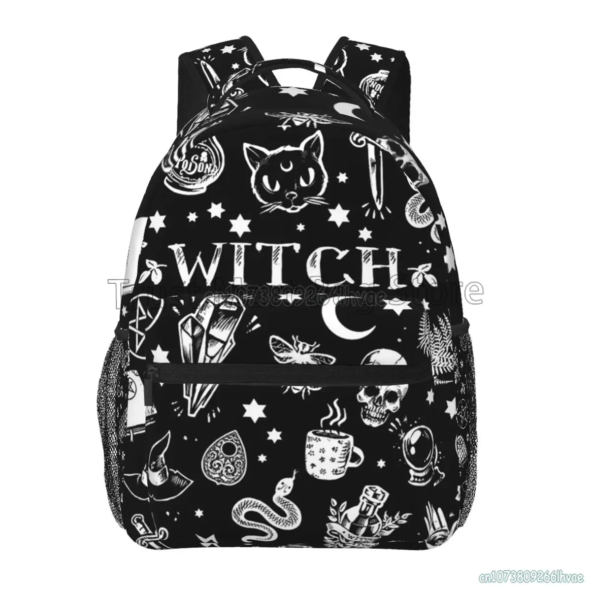 noir sorcière crâne lune divination sacs à dos école livre sacs étanche étudiant sac à dos pour ordinateur portable décontracté voyage sport sacs à dos