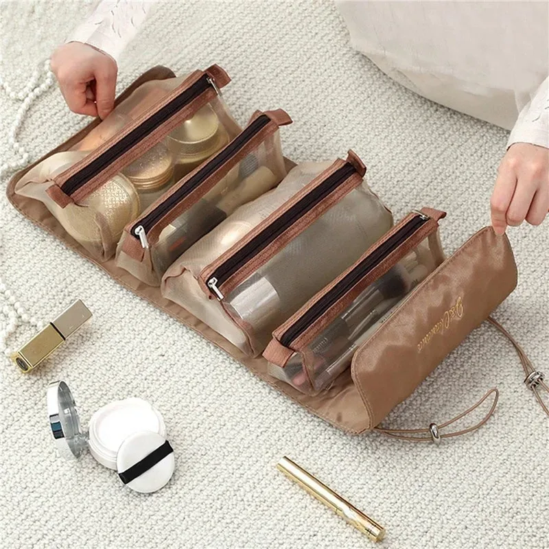 sac à cosmétiques détachable, grande capacité, 4 en 1, sacs à maquillage portables, sac de rangement pliable pour cosmétiques de voyage, trousse de toilette