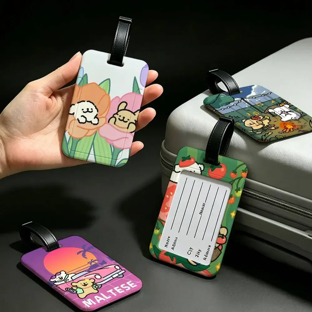 line cartoon p-puppys étiquette de voyage anti-perte en pvc, porte-carte d'informations, étiquette de bagage imperméable