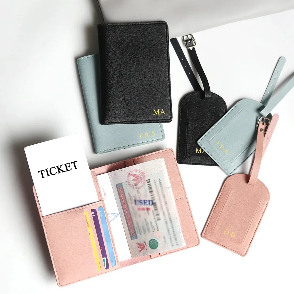 porte-passeport avec initiales personnalisées, ensemble d'étiquettes de valise de luxe, nom personnalisé, logo, cadeau, ensemble d'accessoires de voyage légers avec boîte