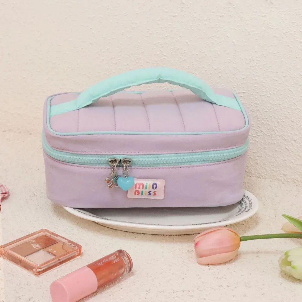petite trousse de toilette fraîche et colorée, portable, grande capacité, sac de voyage pour cosmétiques, série pour filles, sac de rangement, couleur contrastée