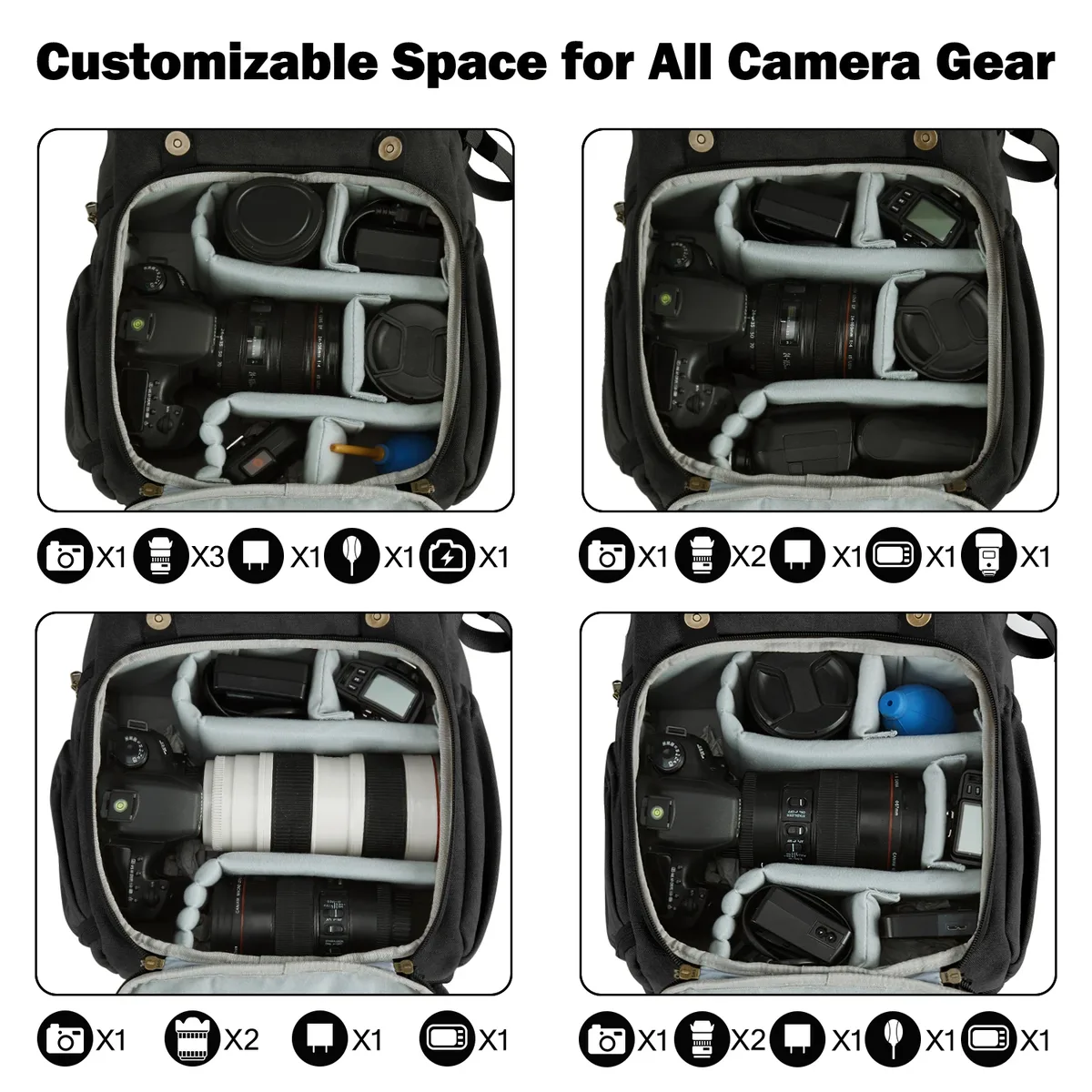 bagsmart-sac à dos étanche pour appareil photo reflex numérique, convient à un ordinateur portable jusqu'à 15 "avec support de trépied, adapté aux photographes