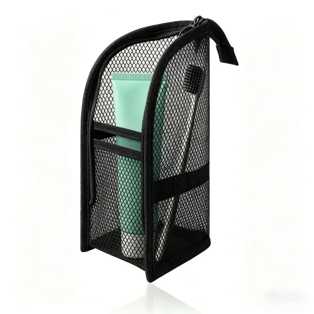 trousse de toilette en maille respirante à séchage rapide, support vertical pour brosse à dents, organisateur de maquillage et cosmétiques pour voyage, gym, dortoir universitaire