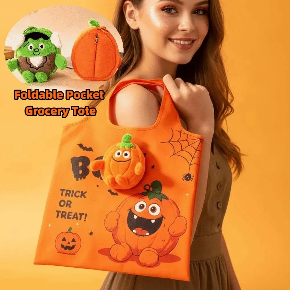 Sac fourre-tout d'Halloween de couleur unie, mini sac à main résistant aux déchirures, motif de dessin animé, ultra-léger et peu encombrant.