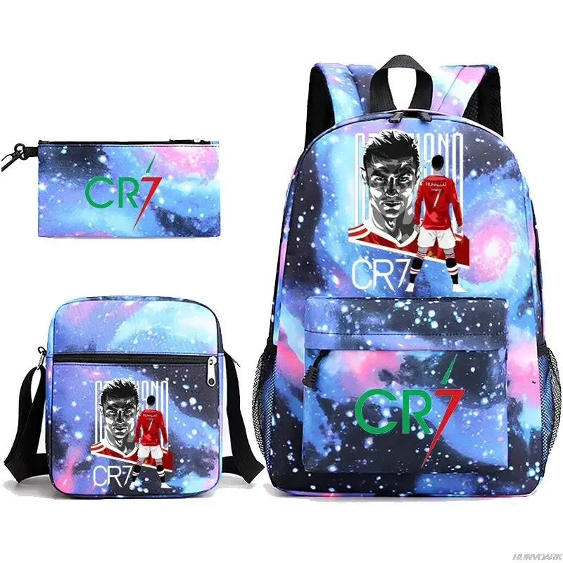 chimsports-sac à dos cr7 pour hommes et femmes, cartable étudiant, cartable de voyage, sac à dos universitaire, ordinateur portable, garçons, filles, hommes, femmes, nouveau, 3 pièces