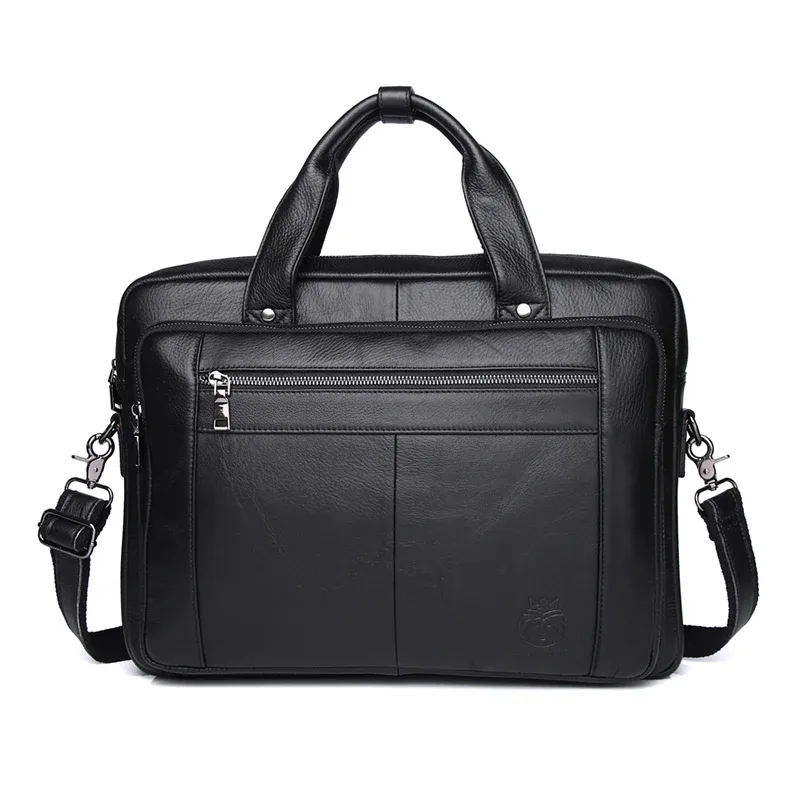 schlatum sac d'ordinateur de bureau en cuir véritable pour hommes, porte-documents d'affaires, sacs à main de luxe noirs, porte-documents pour ordinateur portable, 16"