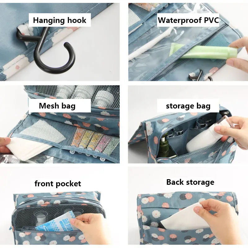 sac de toilette portable imperméable avec crochet, organiseur de maquillage multifonctionnel pour femmes, idéal pour les voyages