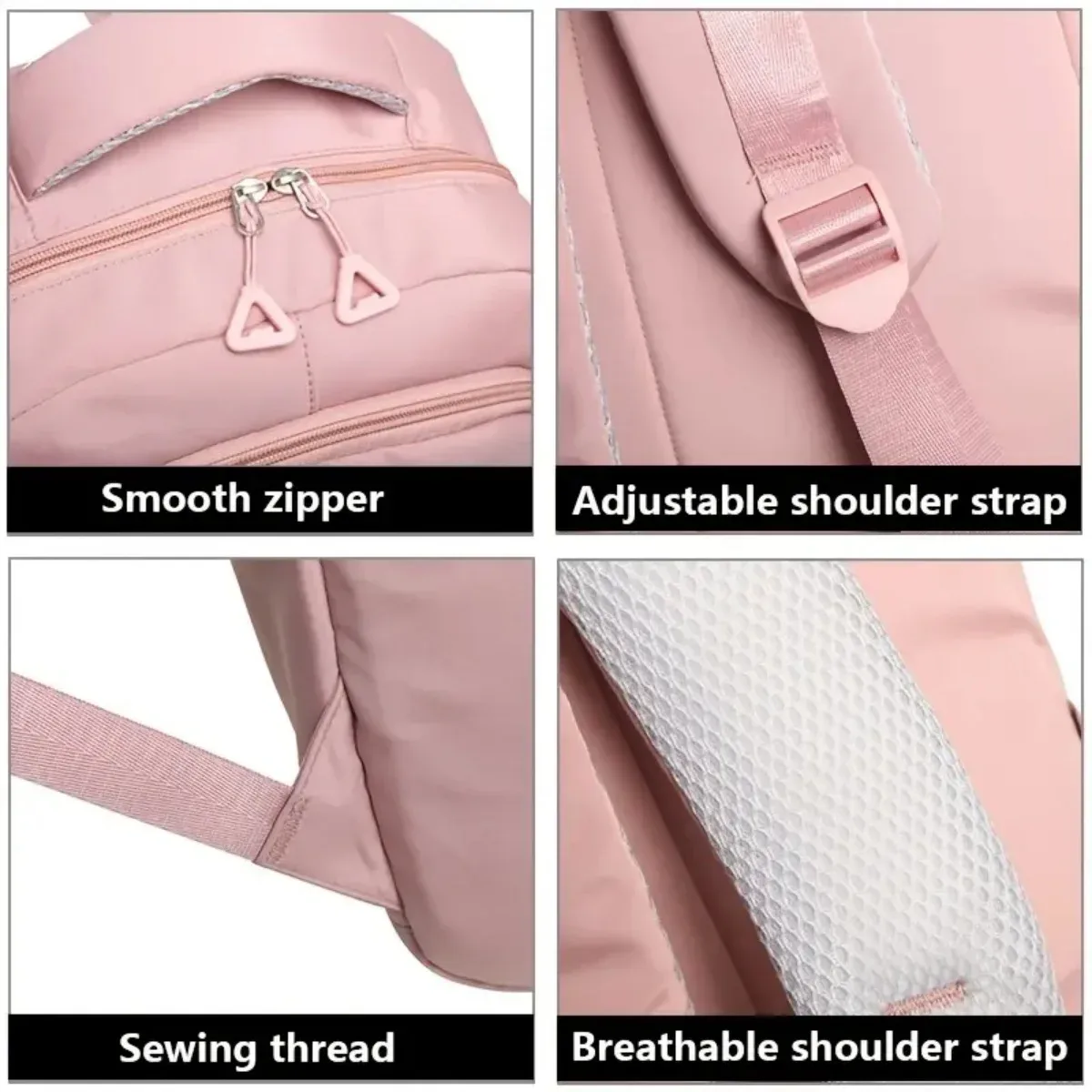 sac à dos unisexe en nylon, grande capacité, sangle réglable, fermeture éclair, léger, lavable, pour les voyages, les déplacements, l'école