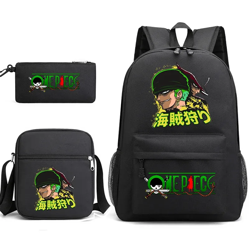 ensemble de sacs à dos graphiques one piece zoro pour enfants et adolescents avec sac à bandoulière et trousse à crayons