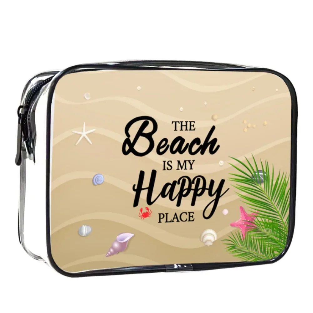 sac de maquillage tendance de grande capacité, sac à cosmétiques visible sur le thème de la plage, sac de rangement portable multifonctionnel pour femmes