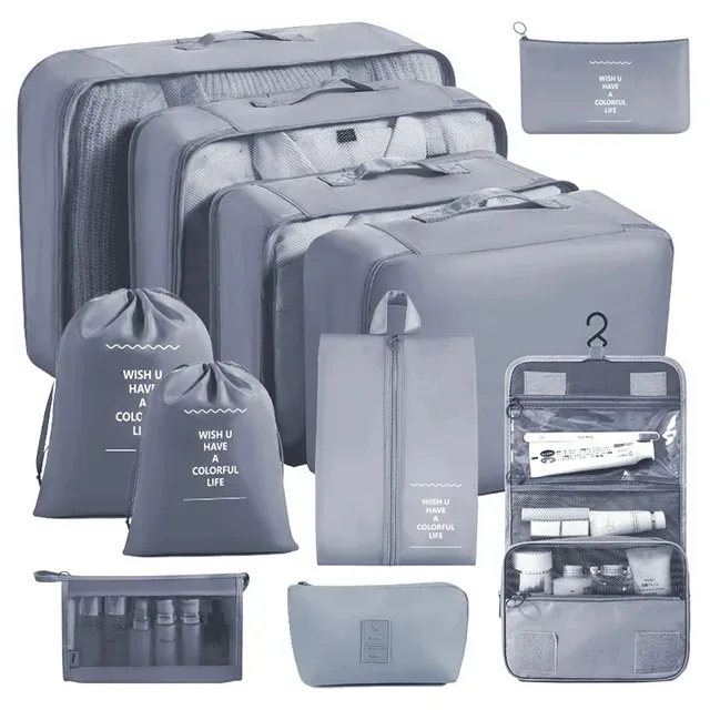 ensemble de 11 cubes de rangement de voyage, organisateurs de bagages imperméables, sacs de rangement à cordon pour vêtements, chaussures, sous-vêtements, cosmétiques