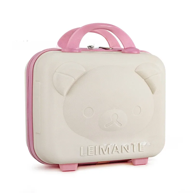 trousse de maquillage tête d'ours, boîte à mot de passe pp, valise de 14 pouces, bagage de dessin animé, cadeau de compagnon de mariage, rangement portable, étui de voyage