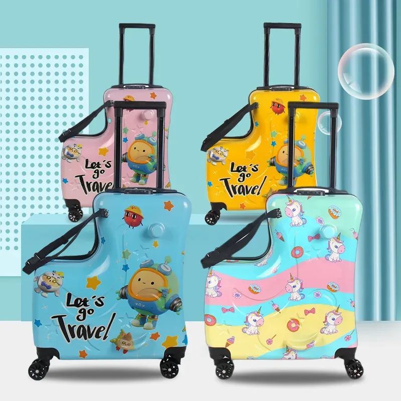 Les valises de voyage pour enfants peuvent s'asseoir et monter sur les bagages à roulettes, valises mignonnes de dessin animé pour enfants sur roues, valise à mot de passe de cabine de 20 pouces