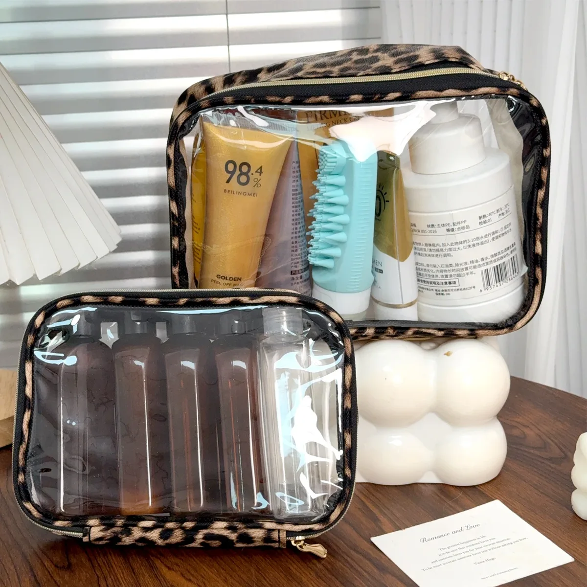 1/3 pièces transparent imprimé léopard sac de maquillage grande capacité étanche clair sac cosmétique voyage maquillage cosmétique organisateur fermeture éclair