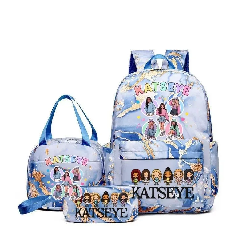 sacs à dos katseye à imprimé amusant avec sacs à lunch, multi-poches, camouflage, pour adolescents, sac à dos de voyage pour ordinateur portable, sac d'école pour femmes, mochila