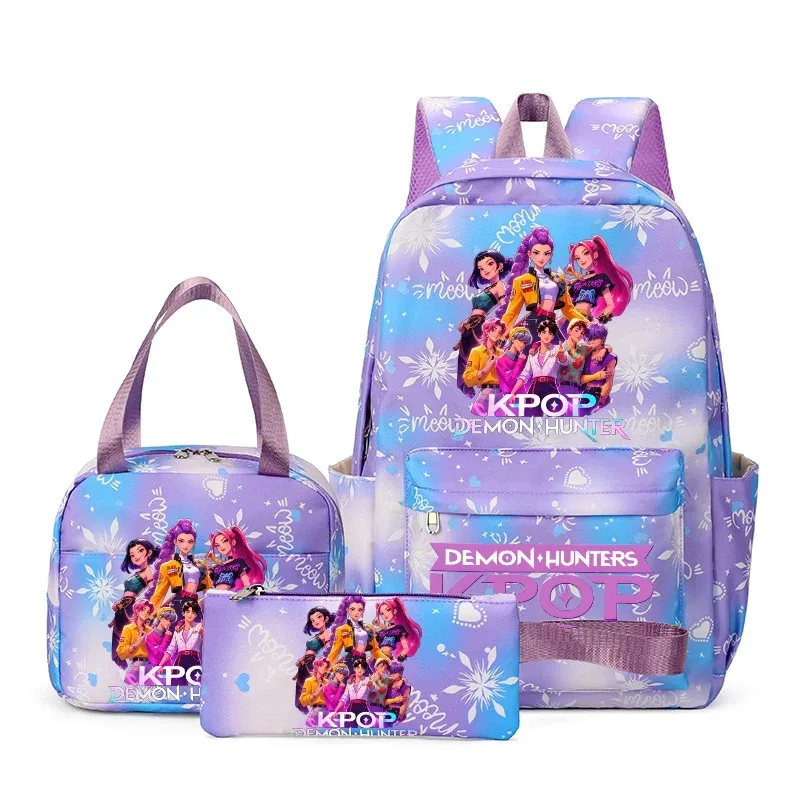 sac à dos kpop demon hunter avec imprimé neige, cartable pour adolescents avec sac à bandoulière pour usage quotidien, sacs de voyage décontractés pour filles, 3 pièces