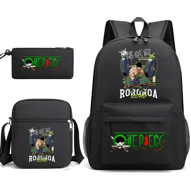 ensemble de sacs à dos graphiques one piece zoro pour enfants et adolescents avec sac à bandoulière et trousse à crayons