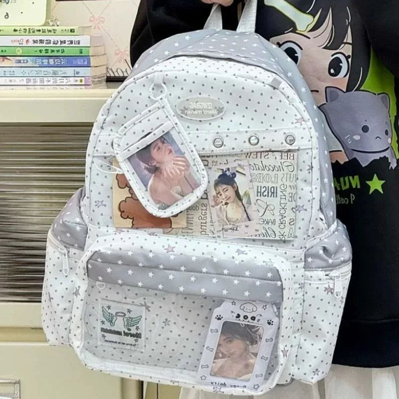 nouveau sac à dos ita y2k mignon à étoiles et pois grande capacité pour étudiants, sac d'école personnalisable, sac à dos d'extérieur décontracté pour voyage