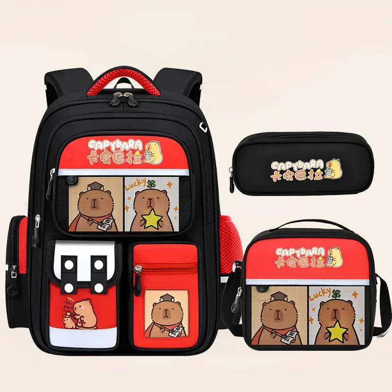 ensemble de 3 sacs à dos capybara pour enfants, garçons et filles, boîte à lunch, trousse à crayons, sac à livres grande capacité, cadeau de rentrée scolaire