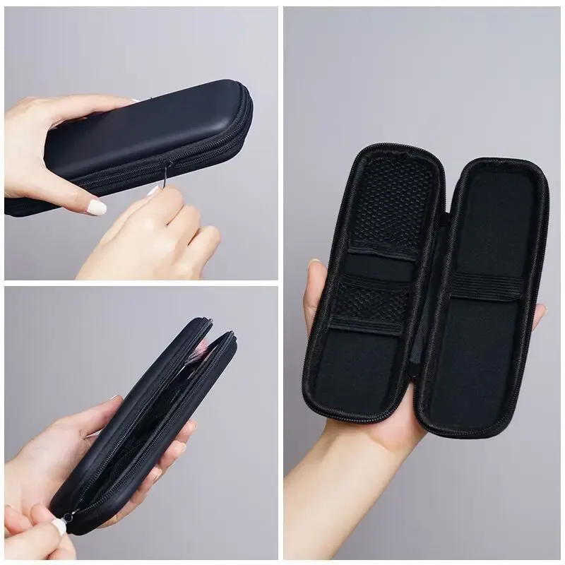 étui pour pinceaux de maquillage pour femmes, petit sac à cosmétiques noir pur, organisateur de stylos à rouge à lèvres, boîte de rangement d'outils de beauté, pochette longue à fermeture éclair