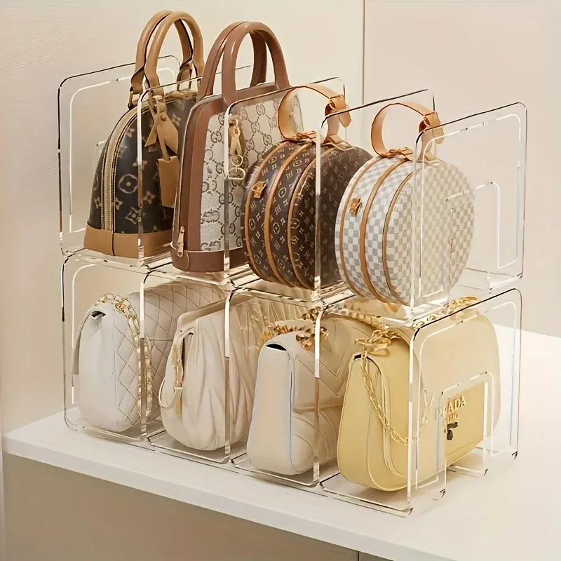 Lot de 2 organiseurs de sacs à main en acrylique transparent - Supports de rangement gain de place pour sacs à main et portefeuilles
