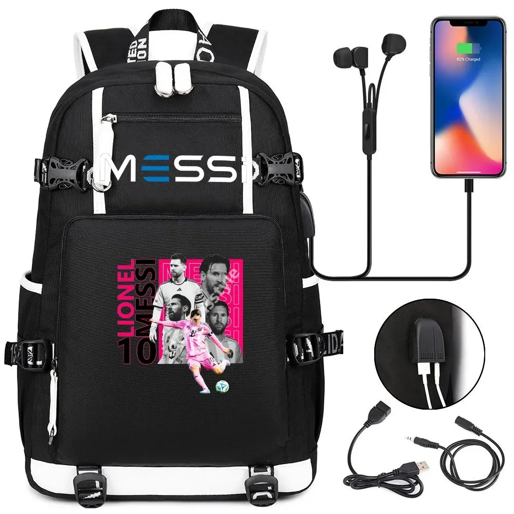 sac à dos de sport de football messi en tissu oxford avec fermeture à loquet, grande capacité, pour ordinateur portable, loisirs, voyage, école et étudiants