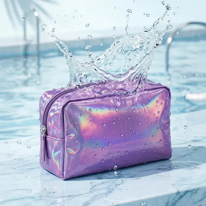 sac cosmétique laser couleur unie, étanche, portable, pour rangement de produits de toilette, sac cadeau maquillage, pochette de maquillage, organiseur de cosmétiques de voyage