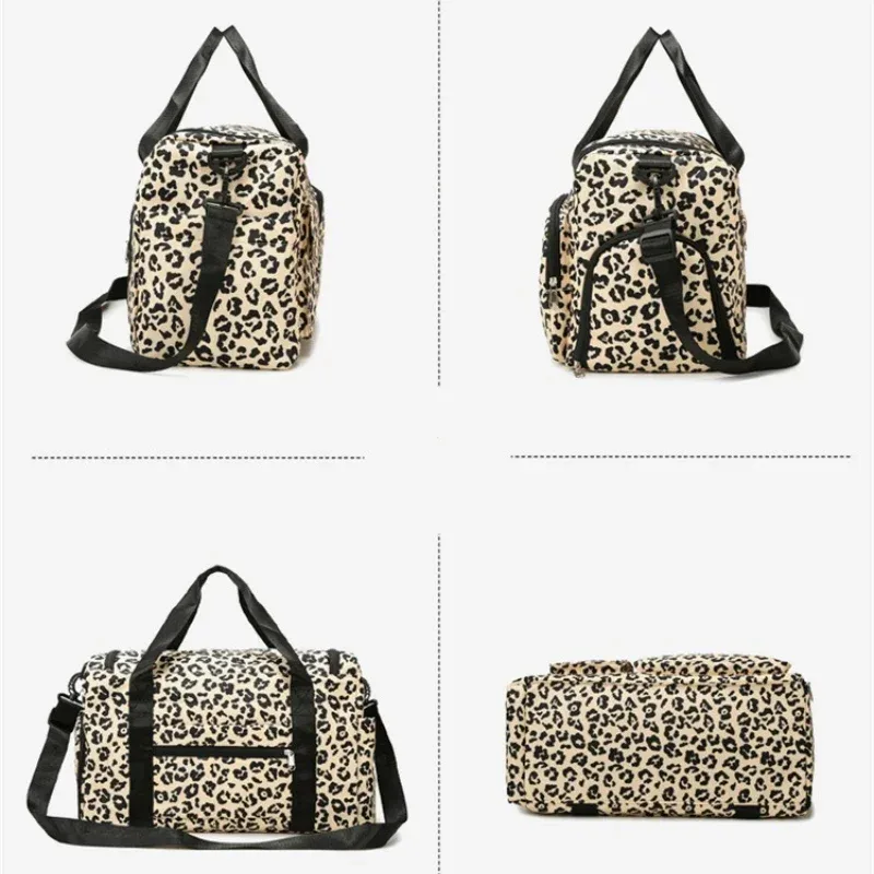 sac polochon de voyage de grande capacité pour femmes, sac à main léopard zèbre camouflage pour femmes, sac à bandoulière de séparation sèche et humide pour fitness