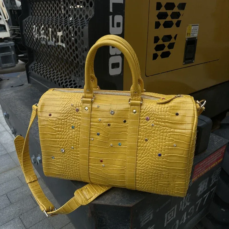 sac de rangement de sacs de voyage de grande capacité, sac à bandoulière à diamants de couleur motif crocodile, sac fourre-tout tendance de rue pour les déplacements