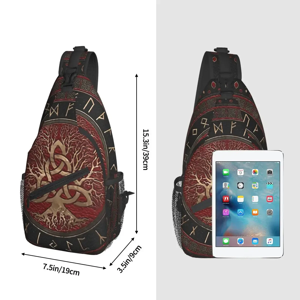mythologie nordique viking sac à bandoulière sport arbre de vie triquetra sac de poitrine unisexe femmes homme