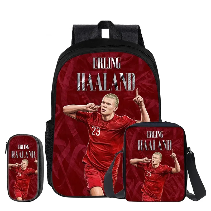 haaland – ensemble de 3 sacs à dos, sac à bandoulière, sacs à crayons, sac à livres, sac à dos de star du football, mochila, cartable de sport, cadeau pour enfants