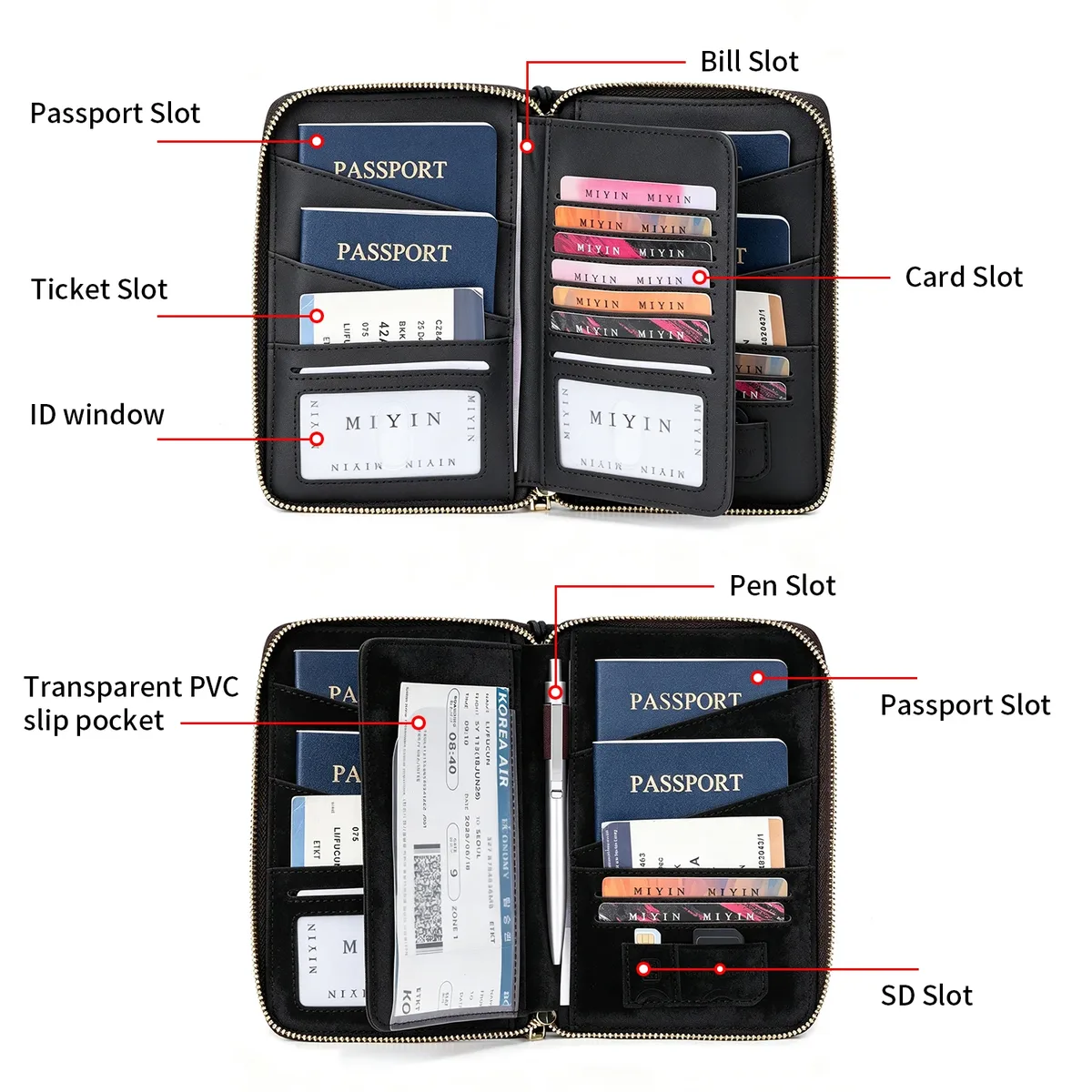 porte-passeport rfid miyin en cuir pu, indispensable pour les voyages en famille, pour cartes de crédit, billets et documents, unisexe