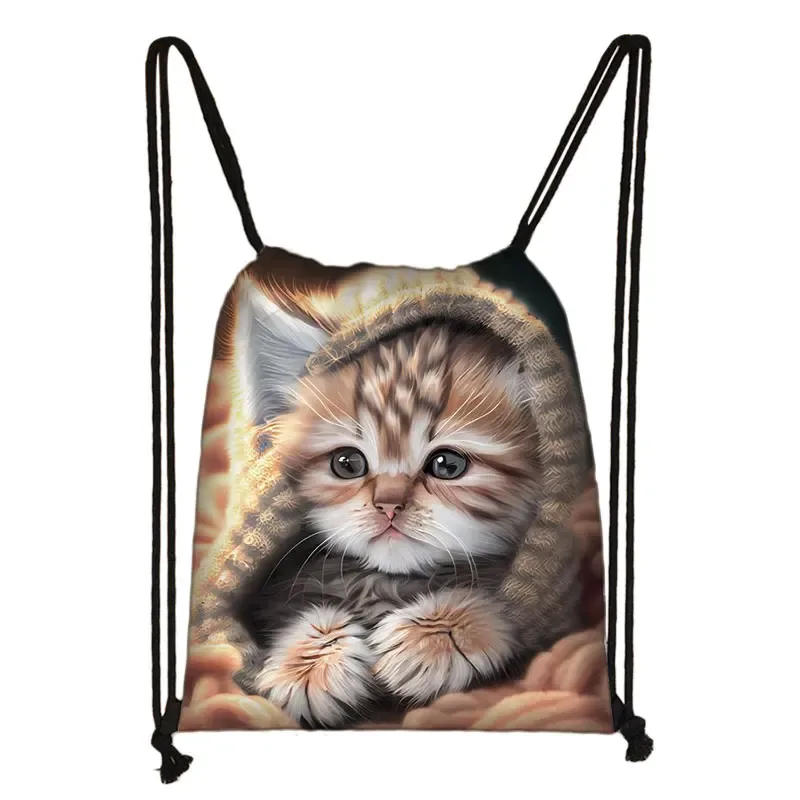 sac à dos imprimé chaton mignon pour femmes, sacs à cordon de serrage chat siamois, sac à bandoulière décontracté pour adolescents, sacs à livres de voyage, porte-chaussures