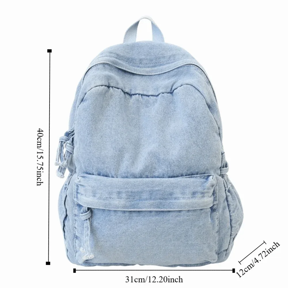 sac à dos en jean y2k décontracté, style urbain japonais, sac à main vintage grande capacité, sac bandoulière uni pour fille