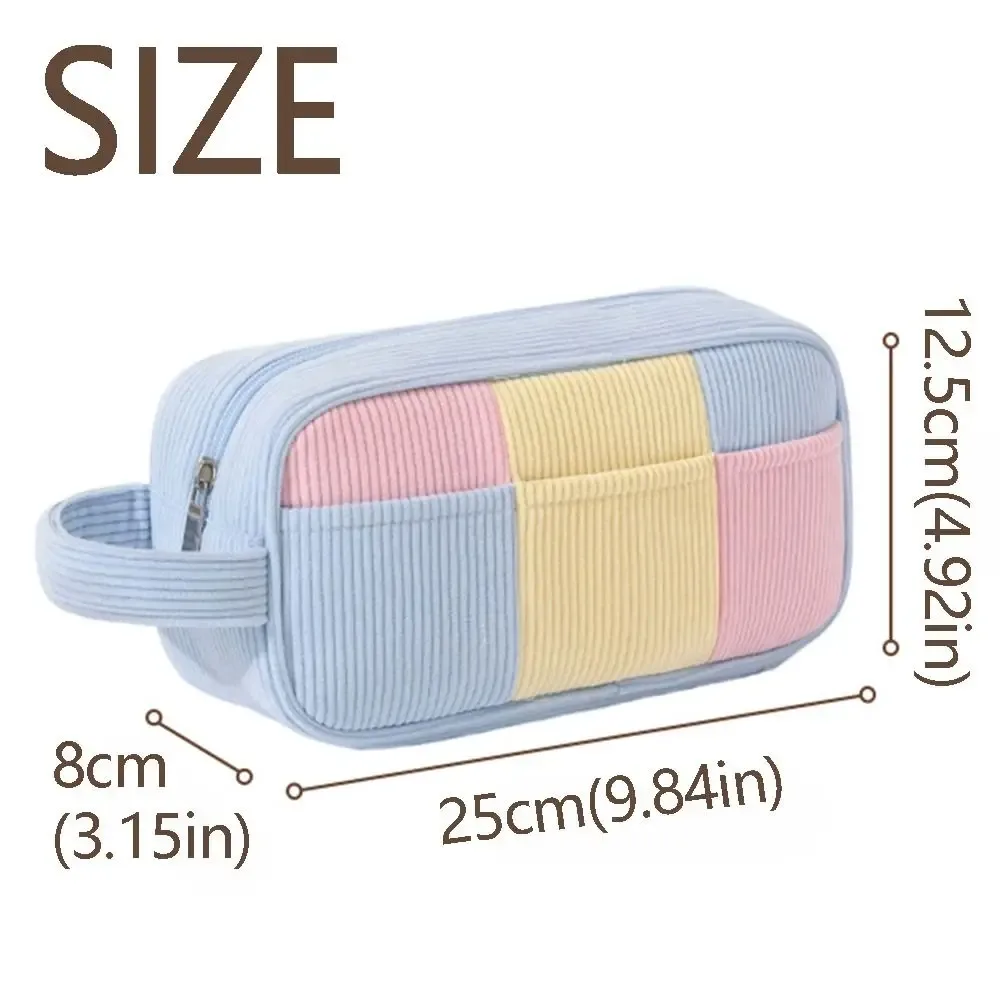 trousse de maquillage femme grande capacité motif rayé couleur macaron sac cosmétique portable à main étui de rangement maquillage