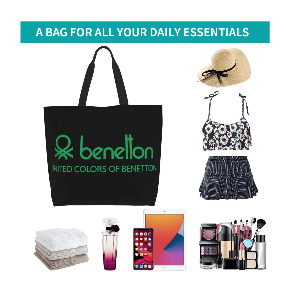 sac fourre-tout de shopping united colors of benetton, sacs à bandoulière en toile de grande capacité, sac à main d'épicerie pour femmes
