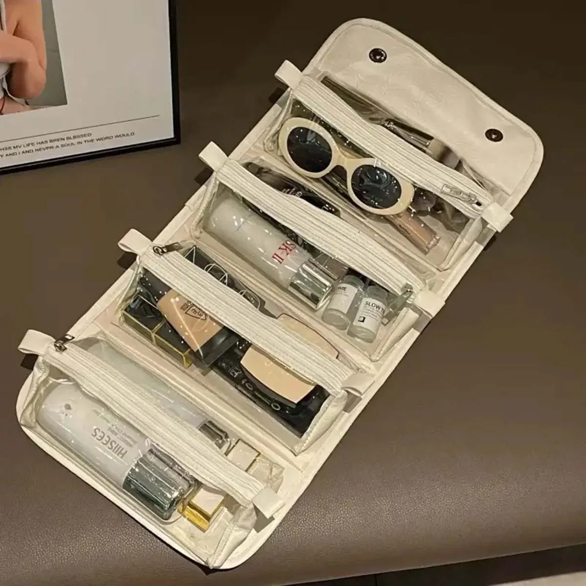 nouvelle trousse de maquillage grande capacité, détachable et pliable pour femmes, idéale pour le transport, les voyages et une utilisation portable.