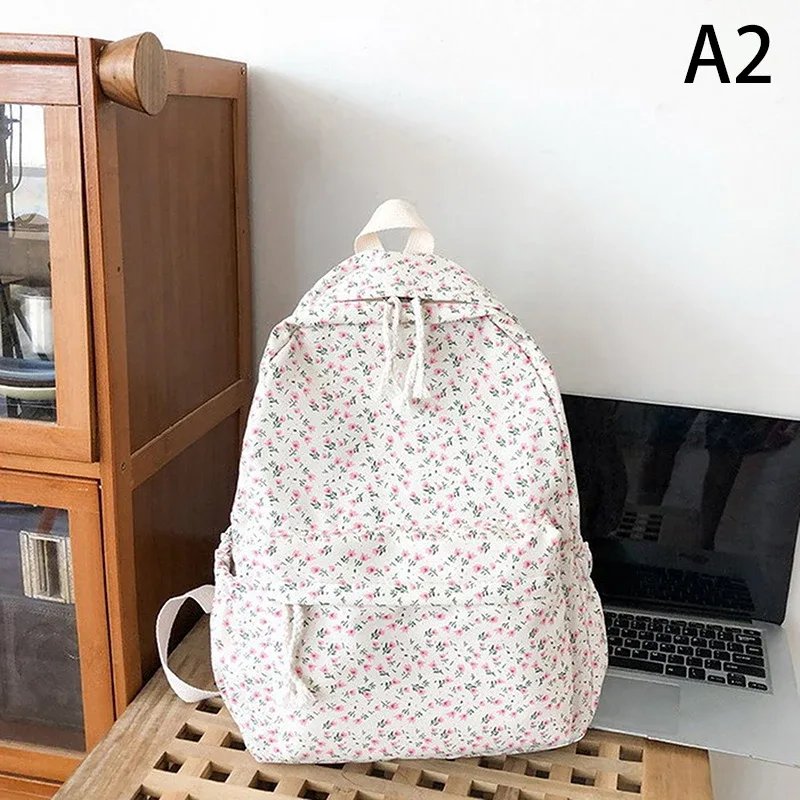 sac à dos d'école floral blanc pour adolescentes, sac à dos en nylon pour livre, sac à dos étudiant mignon pour femme
