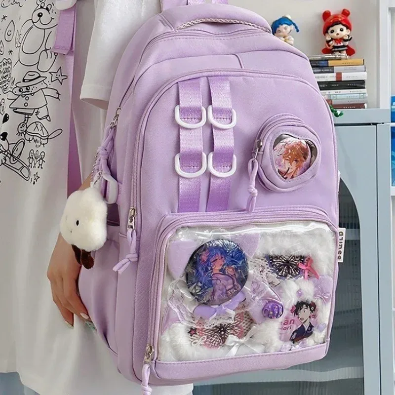 nouveau sac à dos transparent avec badge de bricolage, sac ulzzang ita y2k, cartable de grande capacité pour femmes, sac à dos à la mode et beau