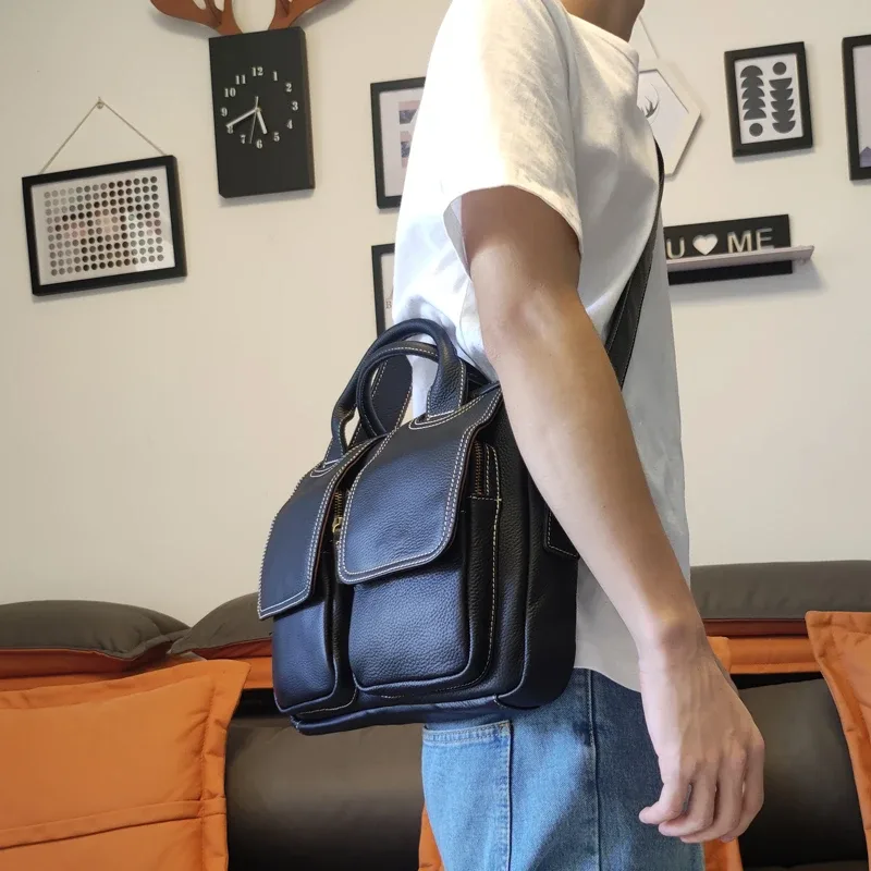 porte-documents pour hommes d'affaires, première couche en cuir de vache, décontracté, simple, luxe, doux, en cuir véritable, multi-poches, pour ordinateur portable