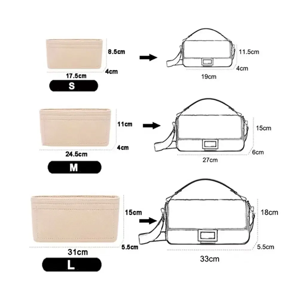 1 pièces multi-poches sac organisateur pour baguette sac de rangement sac intérieur doublure sac feutre insérer sac à main organisateur sacs à cosmétiques