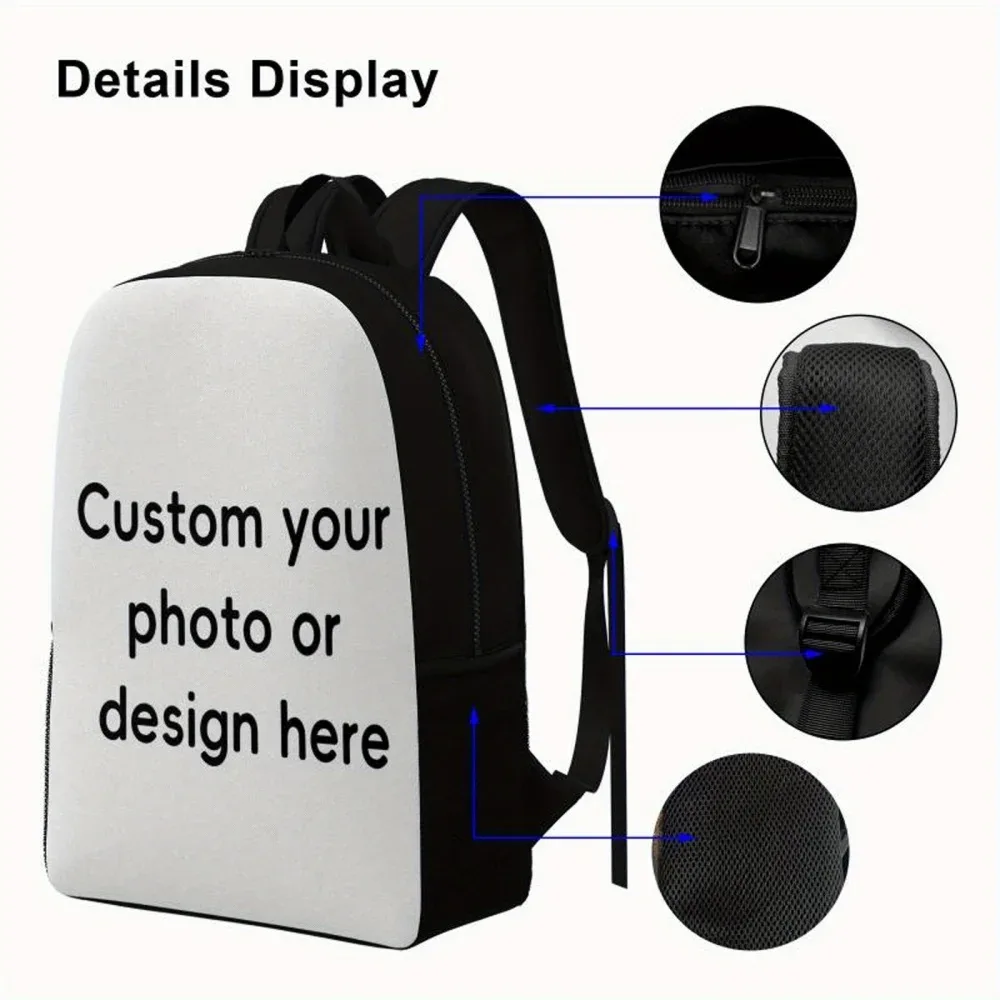 sac à dos personnalisé avec photo, personnalisez votre propre image, design, logo, grande capacité, sac à dos décontracté pour l'école, les voyages, le quotidien