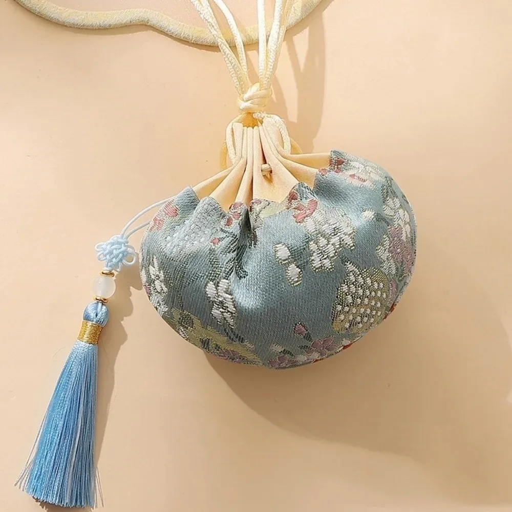 pochette de rangement en tissu brodé à motif floral, style chinois, avec cordon de serrage, vide, pour bijoux et accessoires féminins