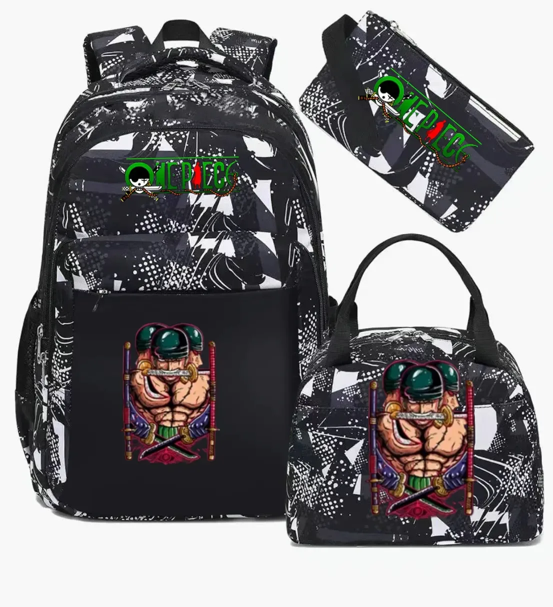 sac à dos one piece 3 pièces camouflage pour adolescents, sacs d'école pour ordinateur portable, sacs de voyage pour collégiens/lycéens, mochilas